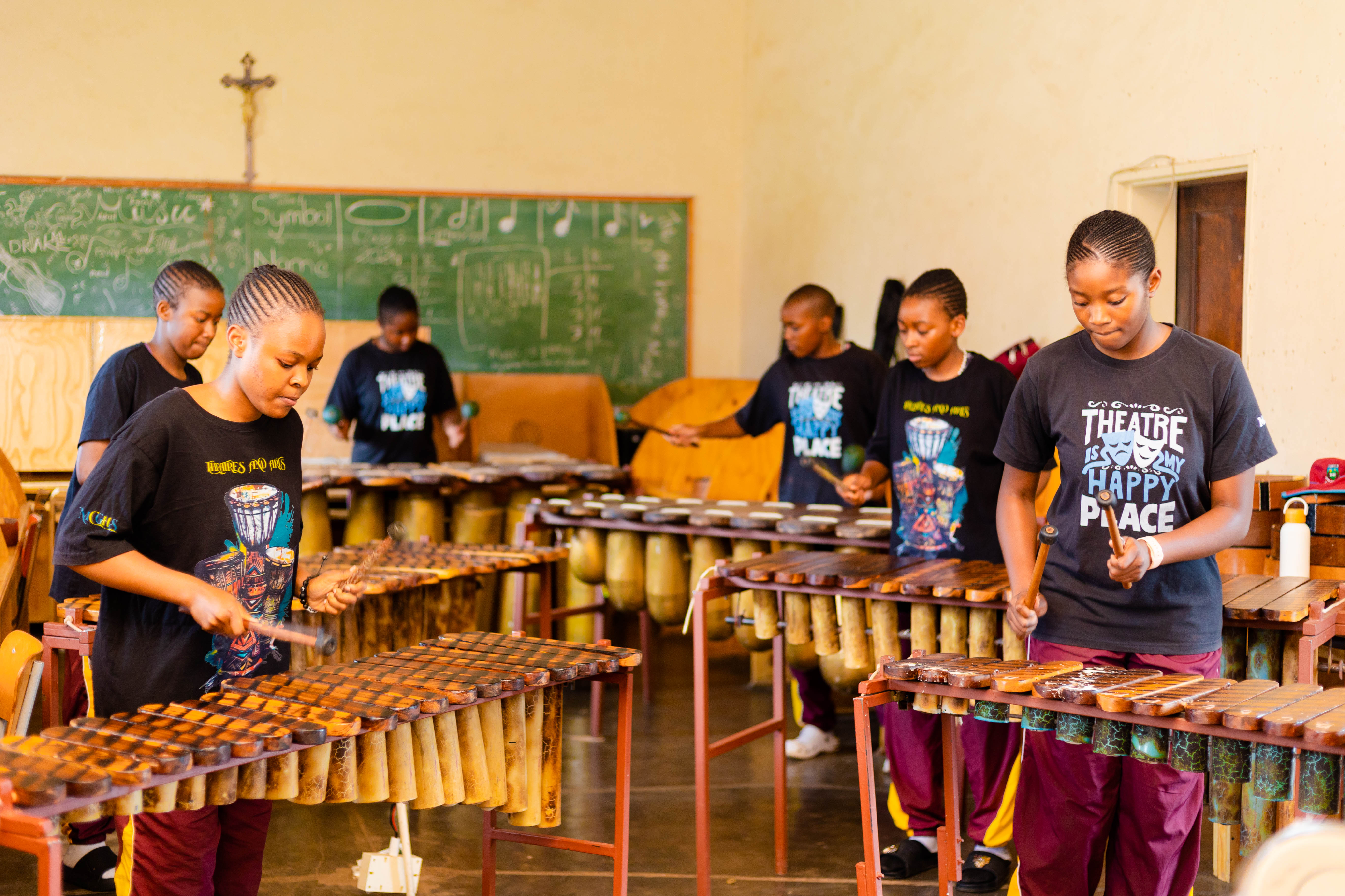 Students performing in marimba club